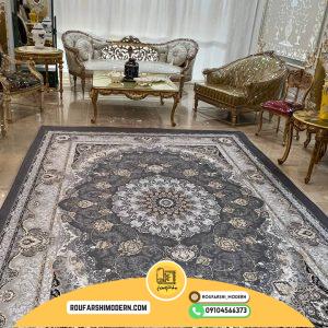 کاور فرش و روفرشی کشدار طرح جدید رنگ طوسی ترکیب کرم طلایی کد fh1661 (ویدیو)/  cover carpet code fh1661