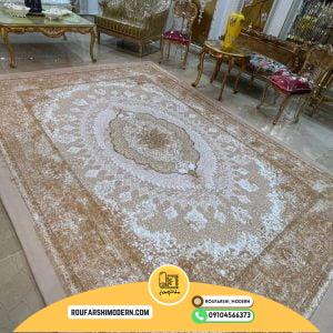 کاور فرش و روفرشی کشدار طرح ریز نقش رنگ کرم طلایی کد 1663 (ویدیو)