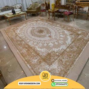 کاور فرش و روفرشی کشدار طرح ریز نقش رنگ کرم طلایی کد 1663 (ویدیو)