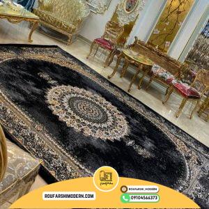 کاور فرش و روفرشی کشدار طرح زیبا رنگ زمینه مشکی ترکیب طوسی و کرم قهوه ای کد ROU1843 (ویدیو)