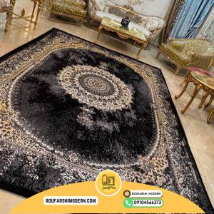 کاور فرش و روفرشی کشدار طرح زیبا رنگ زمینه مشکی ترکیب طوسی و کرم قهوه ای کد ROU1843 (ویدیو)