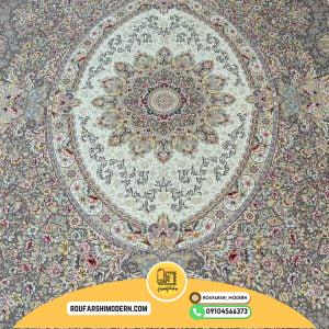 کاور فرش و روفرشی کشدار طرح زیبا رنگ طوسی ترکیب کرم کد ROU1696