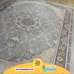 کاور فرش و روفرشی کشدار طرح زیبا رنگ طوسی ترکیب کرم کد 1381 (ویدیو)