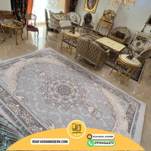 کاور فرش و روفرشی کشدار طرح زیبا رنگ طوسی ترکیب کرم کد 1381 (ویدیو)