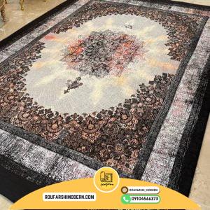کاور فرش و روفرشی کشدار طرح زیبا و جدید ترکیب رنگ طوسی مشکی آجری کد 1598 (ویدیو)