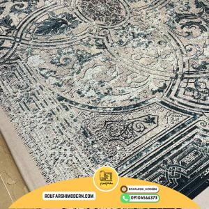 کاور فرش و روفرشی کشدار طرح زیبا و جدید رنگ زمینه فیلی ترکیب سرمه ای کد 1493 (ویدیو)