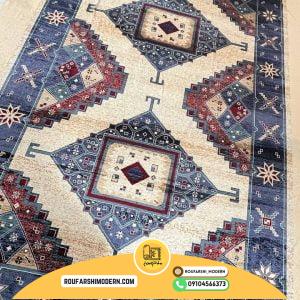 کاور فرش و روفرشی کشدار طرح سنتی زیبا زمینه کرم و سرمه ای کد 1581 (ویدیو)