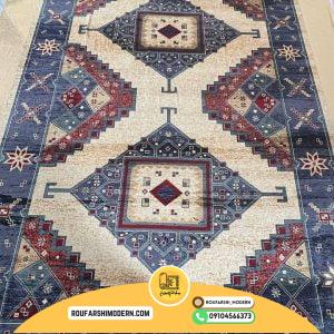 کاور فرش و روفرشی کشدار طرح سنتی زیبا زمینه کرم و سرمه ای کد 1581 (ویدیو)