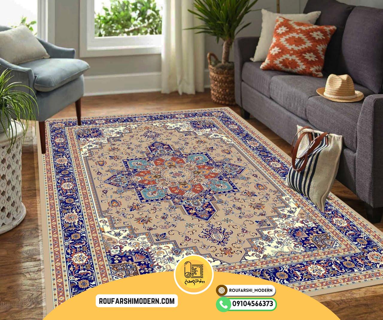 کاور فرش و روفرشی کشدار طرح سنتی و رنگ زیبا کد 0643