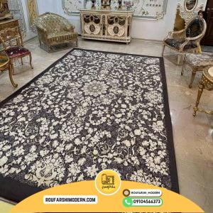 کاور فرش و روفرشی کشدار طرح شاهکار ترکیب طوسی و کرم طلایی کد 1658 (ویدیو)