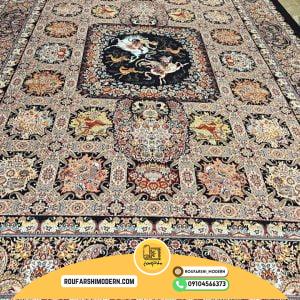 کاور فرش و روفرشی کشدار طرح شکارگاه رنگ زمینه سرمه ای کد 1315