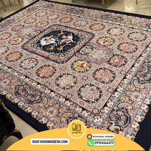 کاور فرش و روفرشی کشدار طرح شکارگاه رنگ زمینه سرمه ای کد 1315