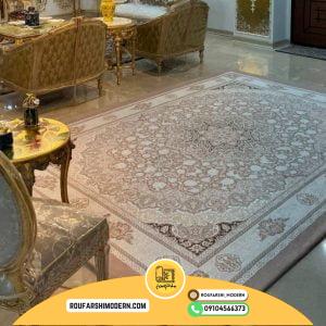 کاور فرش و روفرشی کشدار طرح فرش بسیار زیبا رنگ نسکافه ای ترکیب کرم طلایی کد 1632 (ویدیو)