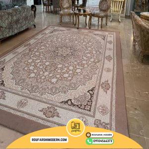 کاور فرش و روفرشی کشدار طرح فرش بسیار زیبا رنگ نسکافه ای ترکیب کرم طلایی کد 1632 (ویدیو)