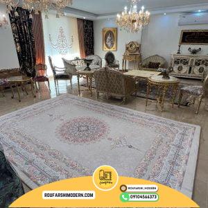 کاور فرش و روفرشی کشدار طرح فوق العاده زیبا زمینه کرم کد 1367