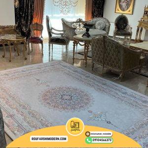 کاور فرش و روفرشی کشدار طرح فوق العاده زیبا زمینه کرم کد 1367