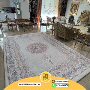 کاور فرش و روفرشی کشدار طرح فوق العاده زیبا زمینه کرم کد 1367