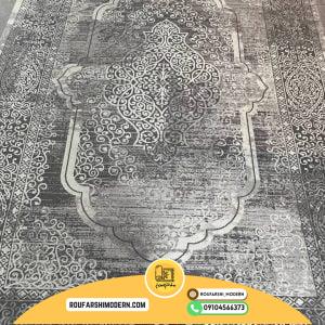 کاور فرش و روفرشی کشدار طرح مدرن ترکیب طوسی روشن و طوسی سیر کد 1511