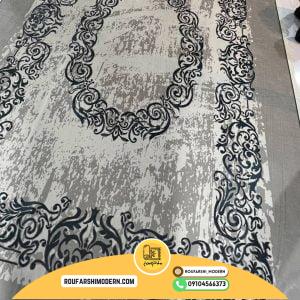 کاور فرش و روفرشی کشدار طرح مدرن ترکیب طوسی و سرمه ای کد 0342