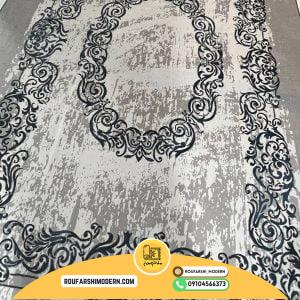 کاور فرش و روفرشی کشدار طرح مدرن ترکیب طوسی و سرمه ای کد 0342