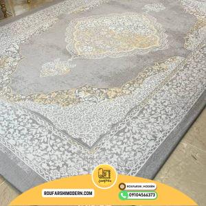 کاور فرش و روفرشی کشدار طرح مدرن زمینه طوسی ترکیب کرم کد 0980 (ویدیو)