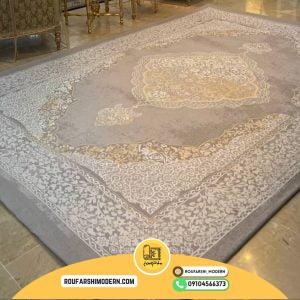 کاور فرش و روفرشی کشدار طرح مدرن زمینه طوسی ترکیب کرم کد 0980 (ویدیو)