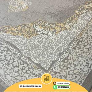 کاور فرش و روفرشی کشدار طرح مدرن زمینه طوسی ترکیب کرم کد 0980 (ویدیو)