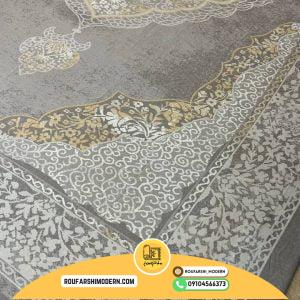 کاور فرش و روفرشی کشدار طرح مدرن زمینه طوسی ترکیب کرم کد 0980 (ویدیو)