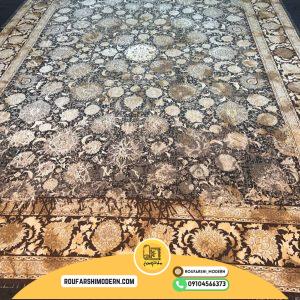 کاور فرش و روفرشی کشدار طرح مدرن زیبا رنگ زمینه مشکی ترکیب طلایی و قهوه ای کد ۱۳۸۳ (ویدیو)