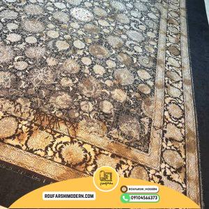 کاور فرش و روفرشی کشدار طرح مدرن زیبا رنگ زمینه مشکی ترکیب طلایی و قهوه ای کد ۱۳۸۳ (ویدیو)