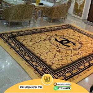 کاور فرش و روفرشی کشدار طرح ورساچه ترکیب طلایی قهوه ای مشکی کد 1653 (ویدیو)
