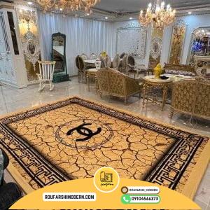 کاور فرش و روفرشی کشدار طرح ورساچه ترکیب طلایی قهوه ای مشکی کد 1653 (ویدیو)