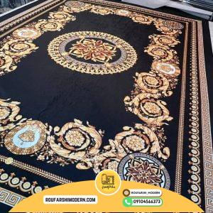 کاور فرش و روفرشی کشدار طرح ورساچه رنگ زمینه مشکی کد 1303
