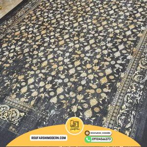 کاور فرش و روفرشی کشدار طرح وینتج طوسی طلایی کد 1467