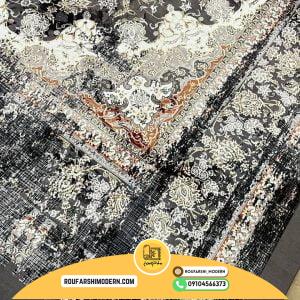 کاور فرش و روفرشی کشدار طرح وینتیج پتینه رنگ طوسی ترکیب کرم طلایی  کد 1648 (ویدیو)