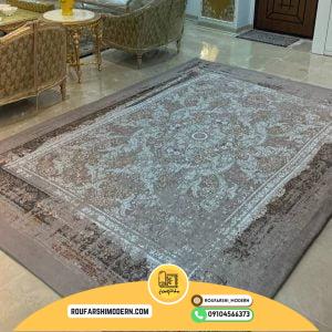 کاور فرش و روفرشی کشدار طرح وینتیج پتینه رنگ زمینه نسکافه ای ترکیب قهوه ای و آجری کد 1646 (ویدیو)