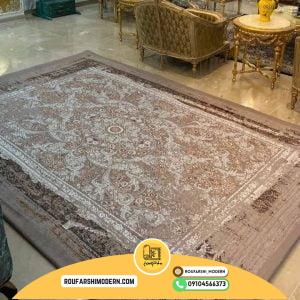 کاور فرش و روفرشی کشدار طرح وینتیج پتینه رنگ زمینه نسکافه ای ترکیب قهوه ای و آجری کد 1646 (ویدیو)