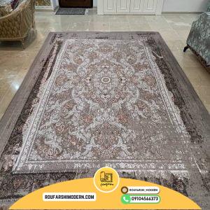 کاور فرش و روفرشی کشدار طرح وینتیج پتینه رنگ زمینه نسکافه ای ترکیب قهوه ای و آجری کد 1646 (ویدیو)