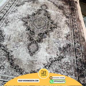 کاور فرش و روفرشی کشدار طرح وینتیج پتینه رنگ زمینه نسکافه ای ترکیب قهوه ای و مشکی کد 1515 (ویدیو)