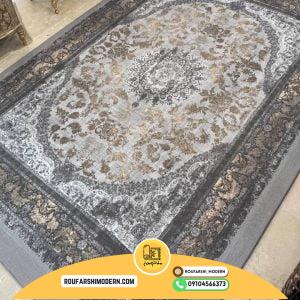 کاور فرش و روفرشی کشدار طرح وینتیج پتینه رنگ طوسی ترکیب قهوه ای طلایی کد 1610 (ویدیو)