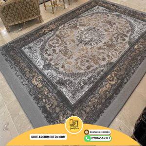 کاور فرش و روفرشی کشدار طرح وینتیج پتینه رنگ طوسی ترکیب قهوه ای طلایی کد 1610 (ویدیو)