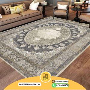 کاور فرش و روفرشی کشدار طرح وینتیج پتینه زمینه کرم نسکافه ای ترکیب طوسی دودی کد 1568 (ویدیو)