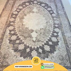 کاور فرش و روفرشی کشدار طرح وینتیج پتینه زمینه کرم نسکافه ای ترکیب طوسی دودی کد 1568 (ویدیو)