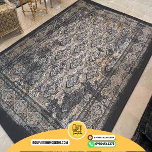 کاور فرش و روفرشی کشدار طرح پتینه وینتیج زمینه طوسی ترکیب طلایی سرمه ای کد 1604 (ویدیو)