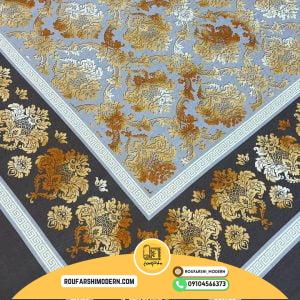 کاور فرش و روفرشی کشدار طرح ۳ بعدی خیلی عالی و ویژه داماس داماسک رنگ طوسی ترکیب قهوه ای و طلایی کد ROU1548 (ویدیو)