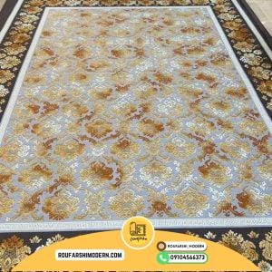 کاور فرش و روفرشی کشدار طرح ۳ بعدی خیلی عالی و ویژه داماس داماسک رنگ طوسی ترکیب قهوه ای و طلایی کد ROU1548 (ویدیو)