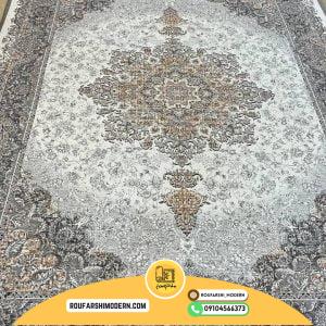 کاور فرش و روفرشی کشدار طرح ۳ بعدی فوق العاده زیبا رنگ سفید و طوسی و کرم قهوه ای کد ROU1835 (ویدیو)