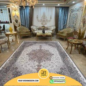 کاور فرش و روفرشی کشدار طرح ۳ بعدی فوق العاده زیبا رنگ سفید و طوسی و کرم قهوه ای کد ROU1835 (ویدیو)