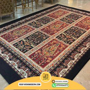کاور فرش و روفرشی کشدار مدل سنتی زمینه مشکی ترکیب قرمز و کرم کد ۱۱۴۶ (ویدیو)