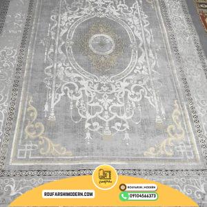 کاور فرش و روفرشی کشدار طرح آسانا رنگ زمینه طوسی ترکیب کرم کد ROU1836 (ویدیو لایو)